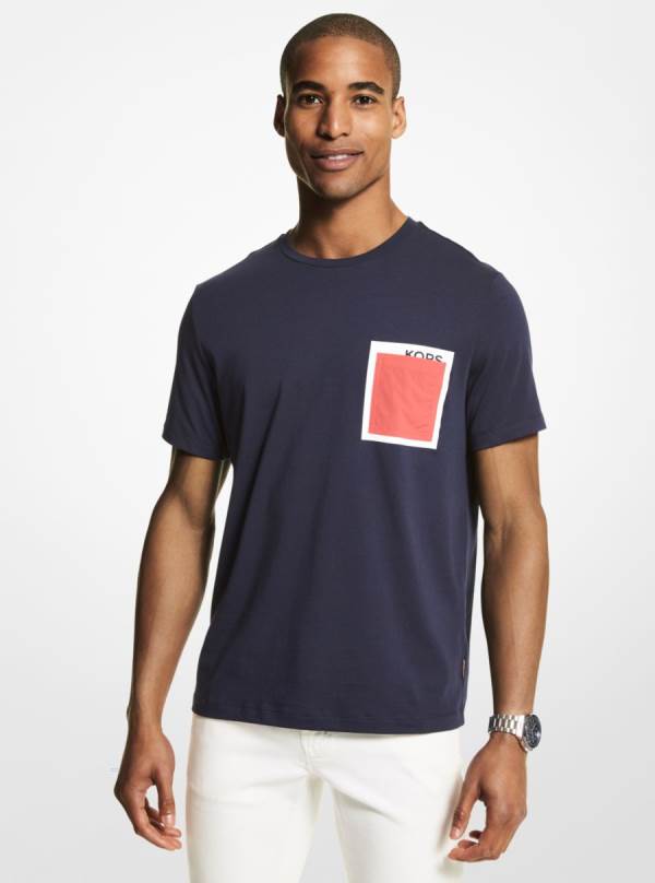 Panske Tricko Michael Kors Scatter Logo Cotton Jersey Indigo - Oblecenie Michael Kors Slevy | ICPJZ-9643
